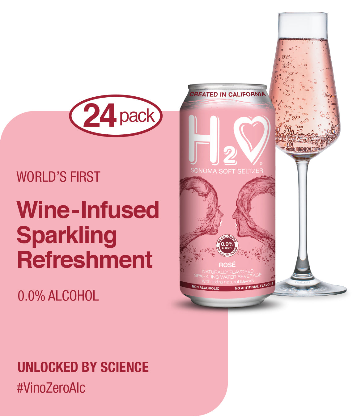 H2o® Sparkling Rose 0.0% Alc, Refreshment, Limited Vintage, California, 24-Pack